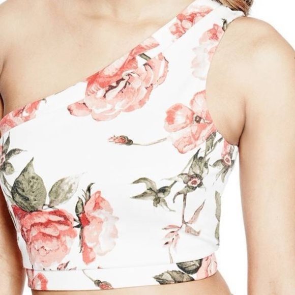 G by Guess Floral One-Shoulder Crop Top - Red and White - Picture 5 of 6